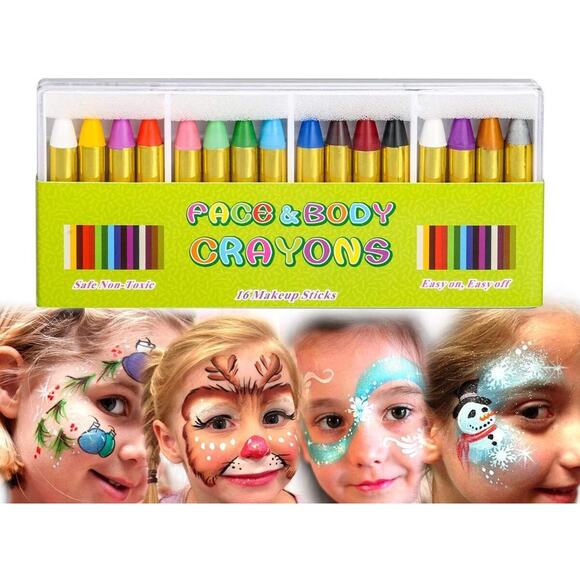 Face and Body Crayons 16 Colors Paint Sticks Washable Non Toxic Costume Makeup - Picture 1 of 12